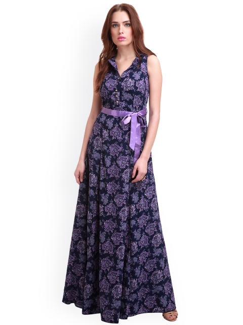 Sassafras Navy Blue Coloured Printed Maxi Dress