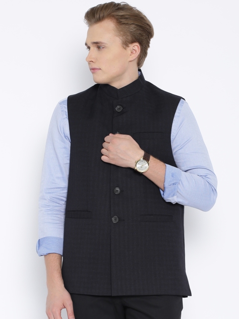Four One Oh Navy Checked Nehru Jacket