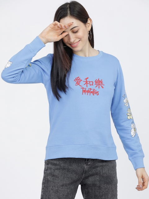 Tokyo Talkies Women Blue Printed Sweatshirt