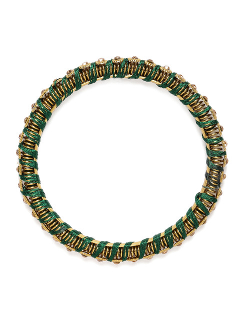 Peora Green & Gold-Plated Set Of 2 Matching Bangle Kundan Studded Chuda Bangles - Image 5