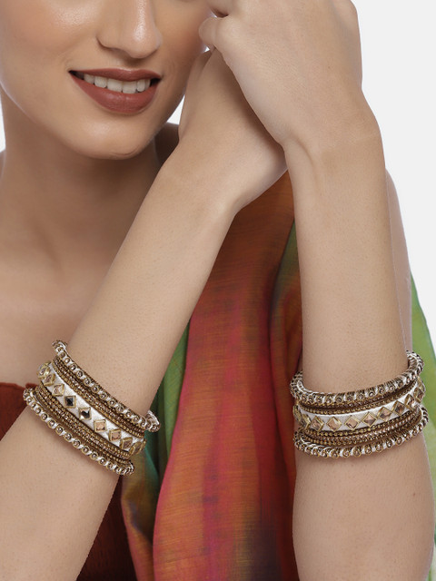 Peora Women Gold-Plated & White Velvet Silk Thread Chuda Chura Bangle Set - Image 2