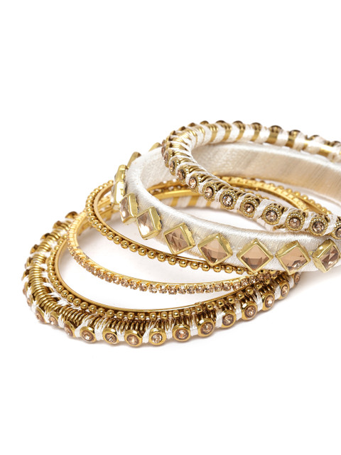 Peora Women Gold-Plated & White Velvet Silk Thread Chuda Chura Bangle Set - Image 6