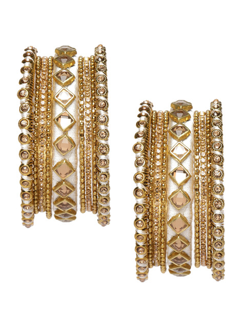 Peora Women Gold-Plated & White Velvet Silk Thread Chuda Chura Bangle Set - Image 3
