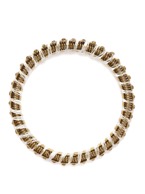 Peora Women Gold-Plated & White Velvet Silk Thread Chuda Chura Bangle Set - Image 5