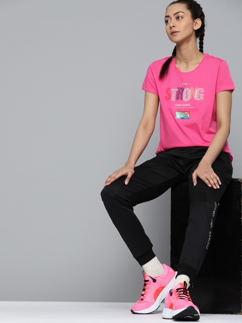HRX By Hrithik Roshan Women Raspberry Typographic Bio-Wash Lifestyle Tshirt