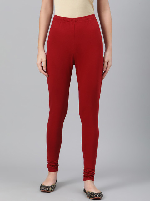 Biba Women Off-White Maroon Churidar-Length Leggings
