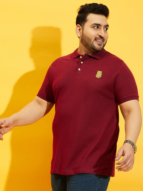 bigbanana Men Plus Size Maroon Solid Polo Collar T-shirt - Image 3