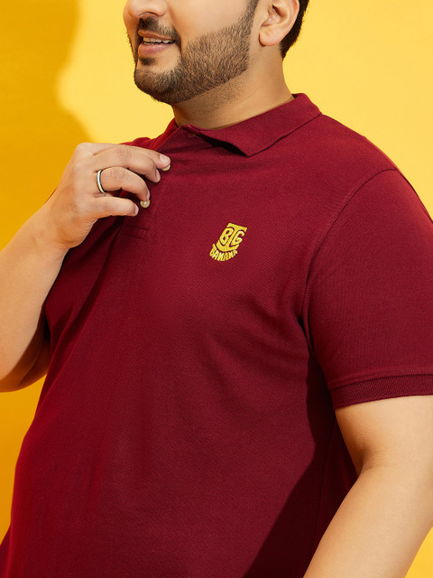 bigbanana Men Plus Size Maroon Solid Polo Collar T-shirt - Image 2