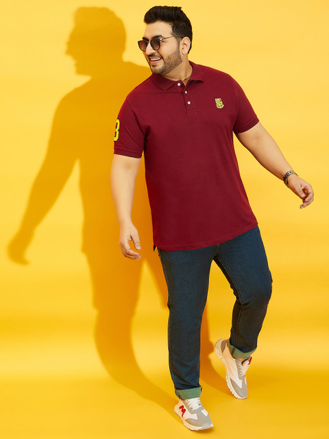 bigbanana Men Plus Size Maroon Solid Polo Collar T-shirt - Image 6