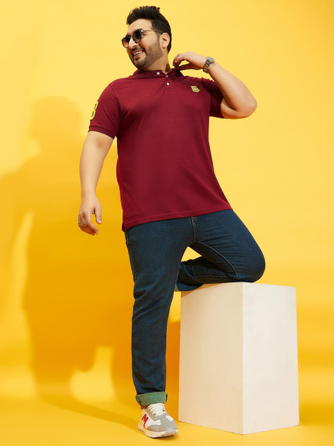 bigbanana Men Plus Size Maroon Solid Polo Collar T-shirt - Image 7