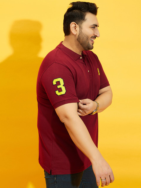 bigbanana Men Plus Size Maroon Solid Polo Collar T-shirt - Image 4