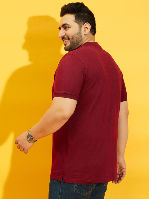 bigbanana Men Plus Size Maroon Solid Polo Collar T-shirt - Image 5