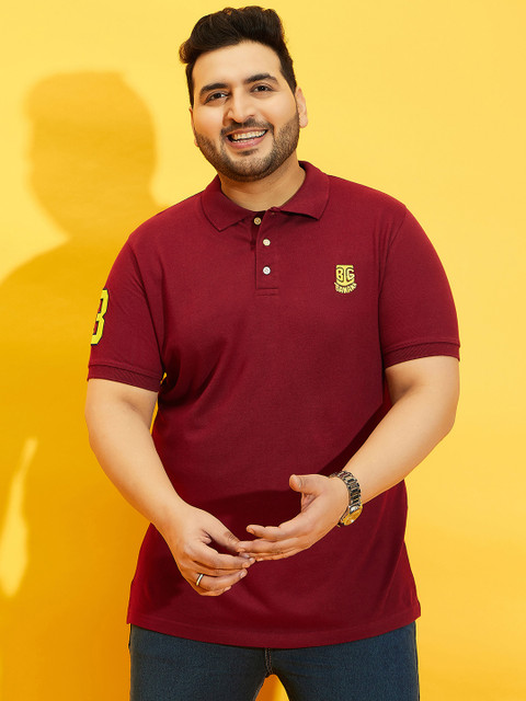 bigbanana Men Plus Size Maroon Solid Polo Collar T-shirt