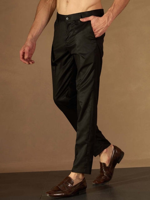 DENNISON Men Black Smart Tapered Fit Formal Trousers - Image 2