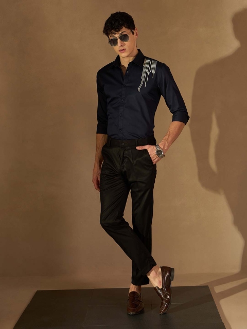 DENNISON Men Black Smart Tapered Fit Formal Trousers - Image 4