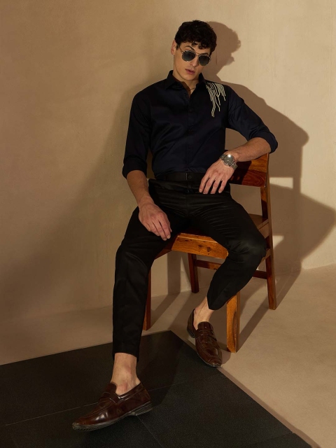 DENNISON Men Black Smart Tapered Fit Formal Trousers - Image 5