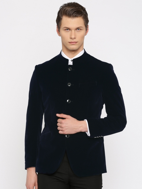 Navy Velvet Slim Fit Single-Breasted Formal Blazer