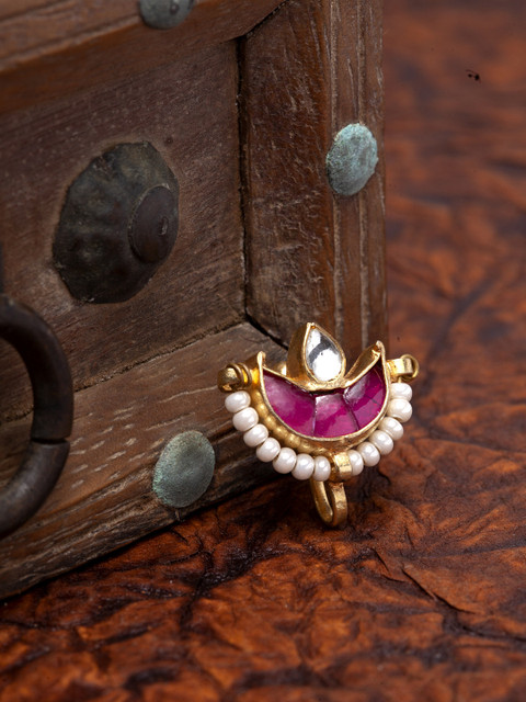 PANASH Gold-Plated & White Kundan-Studded Nose Pin