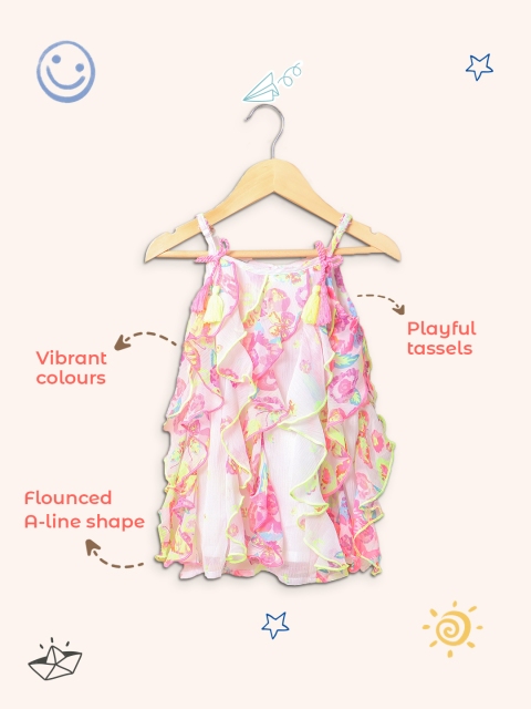 Nauti Nati Infant Girls Multicoloured Floral & Butterfly Print Ruffled A-Line Dress - Image 7
