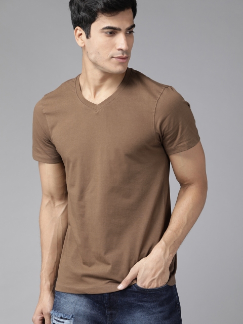 The Roadster Lifestyle Co Men Pack of 2 Black Olive Brown Solid V-Neck Cotton Pure Cotton T-shirt - Image 2