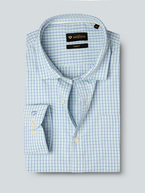 INVICTUS Men Easy Care Sea Green & Blue Checked Sustainable Formal Shirt
