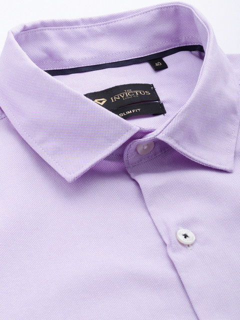 INVICTUS Men Easy Care Lavender Self Design Smart Sustainable Formal Shirt - Image 3