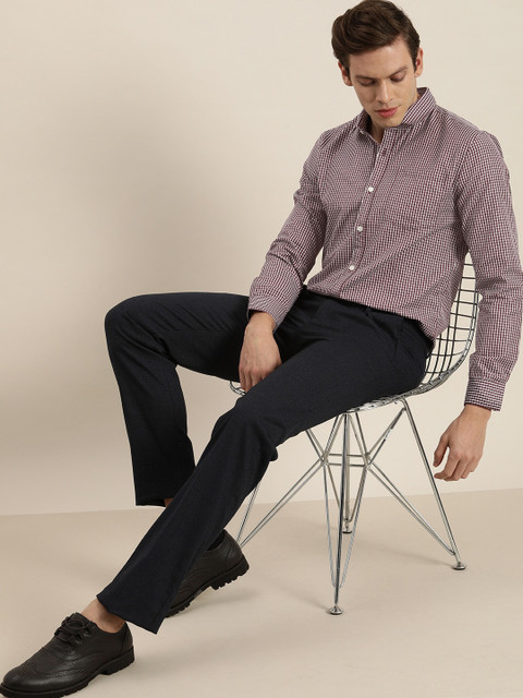 INVICTUS Men Easy Care Maroon & Navy Blue Checked Sustainable Formal Shirt