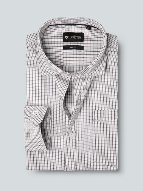 INVICTUS Men Easy Care White & Brown Checked Formal Shirt