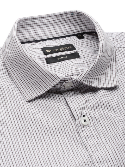 INVICTUS Men Easy Care White & Brown Checked Formal Shirt - Image 3