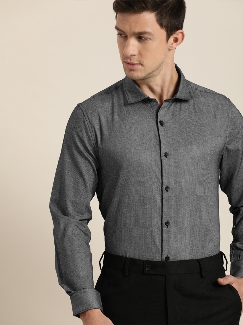 INVICTUS Men Easy Care Charcoal Grey Self Design Smart Sustainable Formal Shirt - Image 2