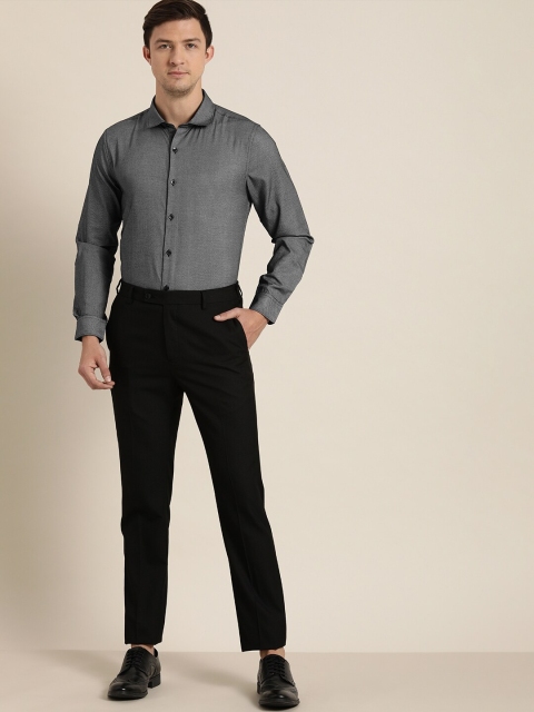 INVICTUS Men Easy Care Charcoal Grey Self Design Smart Sustainable Formal Shirt - Image 7