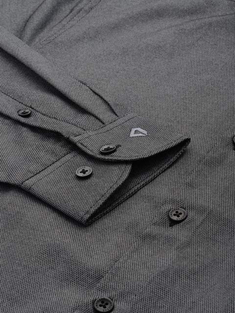 INVICTUS Men Easy Care Charcoal Grey Self Design Smart Sustainable Formal Shirt - Image 4