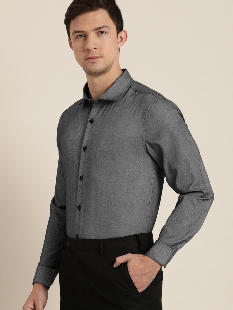 INVICTUS Men Easy Care Charcoal Grey Self Design Smart Sustainable Formal Shirt - Image 5