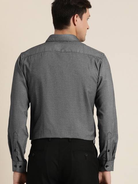 INVICTUS Men Easy Care Charcoal Grey Self Design Smart Sustainable Formal Shirt - Image 6
