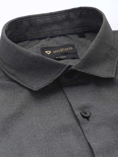 INVICTUS Men Easy Care Charcoal Grey Self Design Smart Sustainable Formal Shirt - Image 3