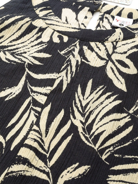 YASH GALLERY Women Black & Beige Printed A-Line Dress - Image 2