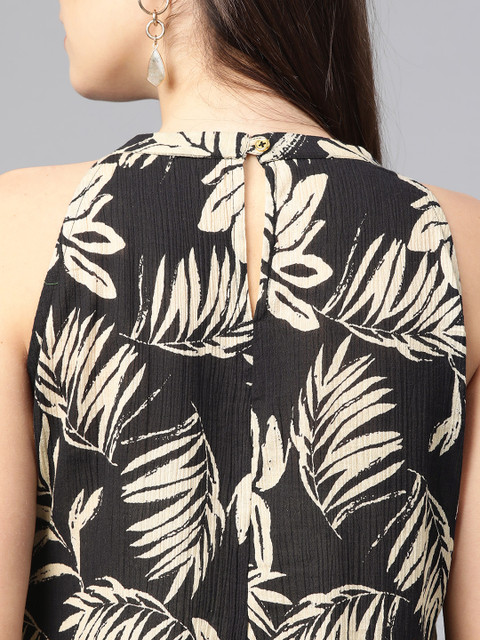 YASH GALLERY Women Black & Beige Printed A-Line Dress - Image 6