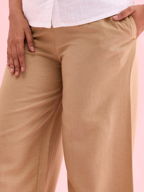 Go Colors Women Beige Solid Wide Leg Palazzos - Image 5