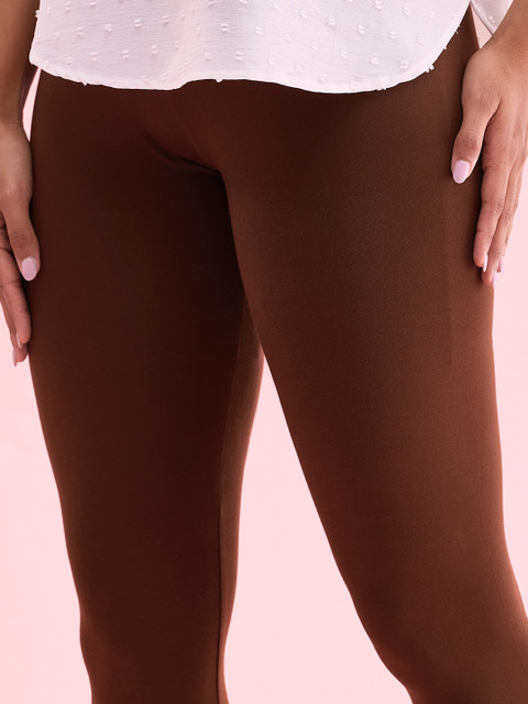 Go Colors Women Brown Solid Ankle Length Slim Fit Leggings - Image 5