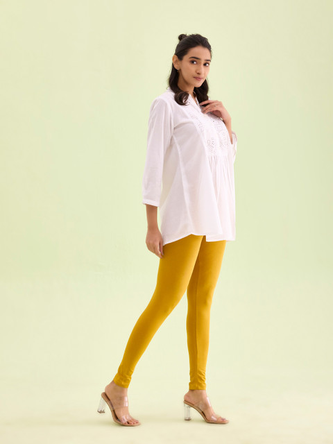 Go Colors Women Mustard Yellow Solid Ankle Length Slim Fit Leggings - Image 2