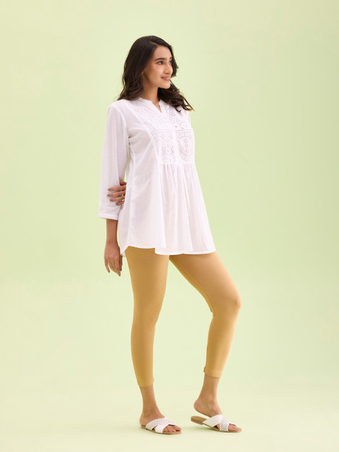 Go Colors Women Beige Solid Ankle-Length Leggings - Image 2