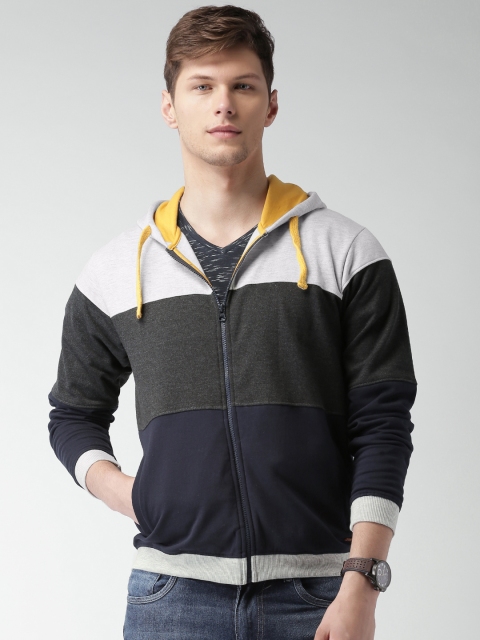 Grey & Navy Colourblock Hooded Sweatshirt