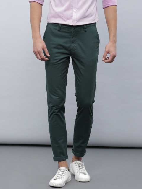 ETHER Teal Blue Casual Slim Fit Trousers