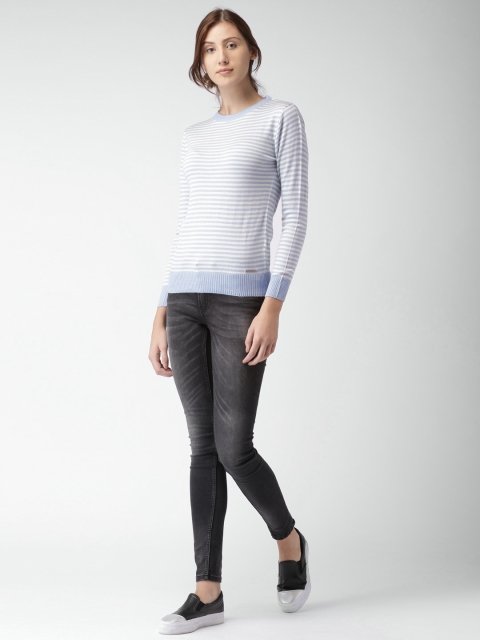 Women Blue & Off-White Striped Sweater