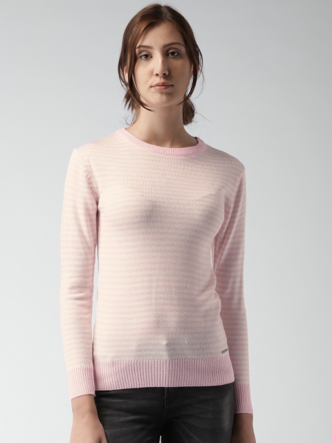 Women Pink & Off-White Striped Sweater