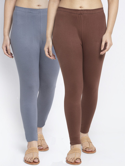 Women Pack of 2 Solid Ankle Length Leggings