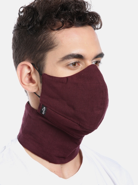MANARI India Men Burgundy Reusable 5-Ply Solid Full Coverage Sustainable Cloth Biker Mask