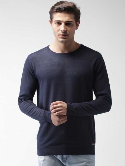 Men Navy Blue Solid Sweater Image