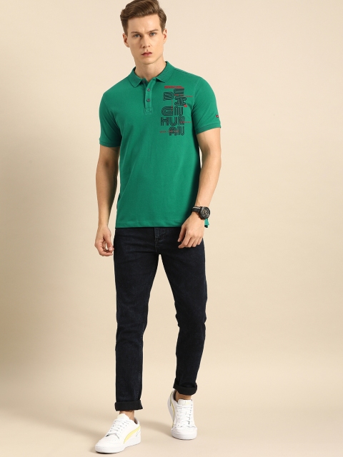 Being Human Clothing Men Green Brand Logo Printed Polo Collar T-shirt - Image 5