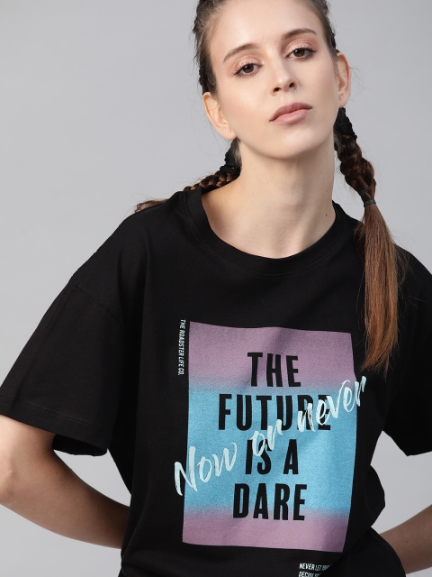 Roadster Women Black Typography New Age Tshirt